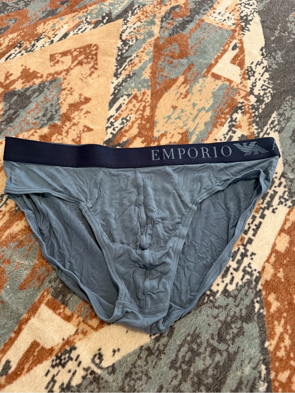 Emporio Armani Slate Blue Men's Briefs with Navy Waistband